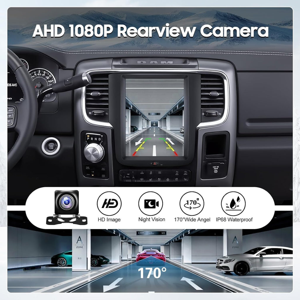 10.4" Car Radio Upgrade Dash Kit for Dodge Ram 2013-2018 1500 2500 3500,Android 13 8Core 4+64GB Wireless CarPlay Android Auto WiFi/Bluetooth5.0/GPS/DSP/SWC/1080P Rear Camera【for A/C 4-Speed Fan】