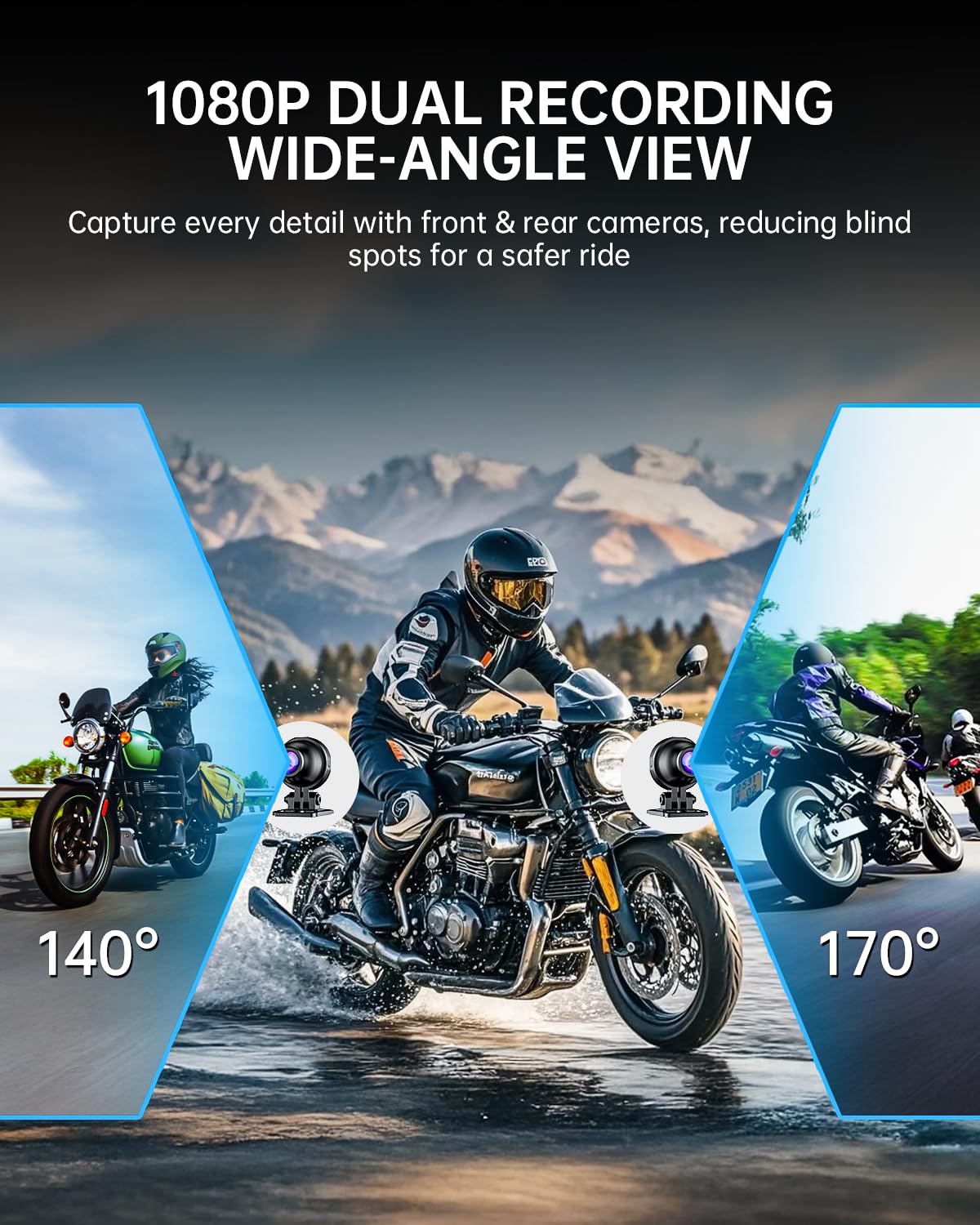 Y5 5" Motorcycle CarPlay Screen, Wireless Android Auto, Dual 1080P Motorcycle Dash Cam Front and Rear with TPMS, IP67 Waterproof, 5G Wi-Fi & App, 64GB Card Included, GPS, Parking Monitor, Night Vision
