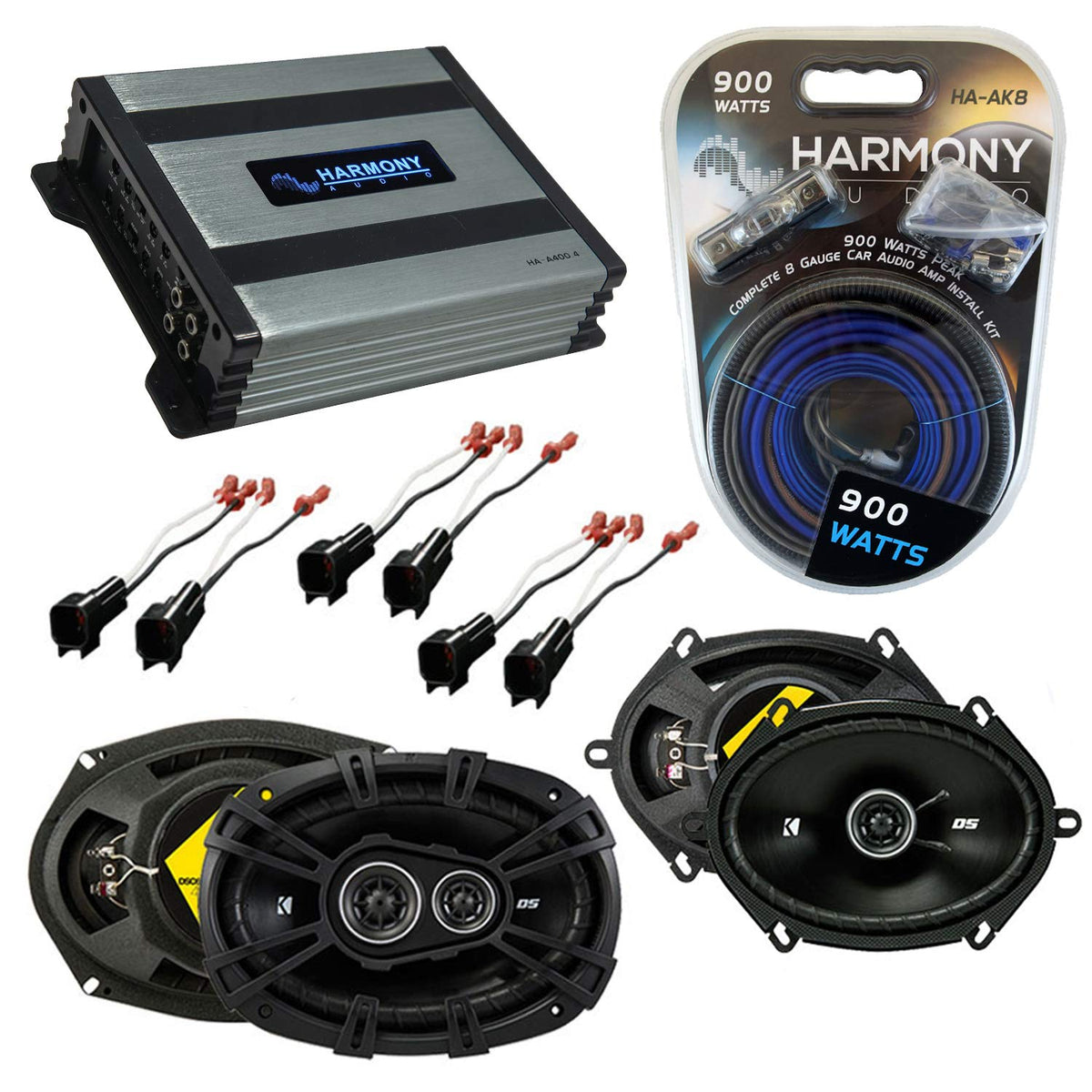 Harmony Audio Compatible with Lincoln Town Car 03-11 Speaker Replacement Kicker Bundle DSC68 DSC693 & HA-A400.4 Amp