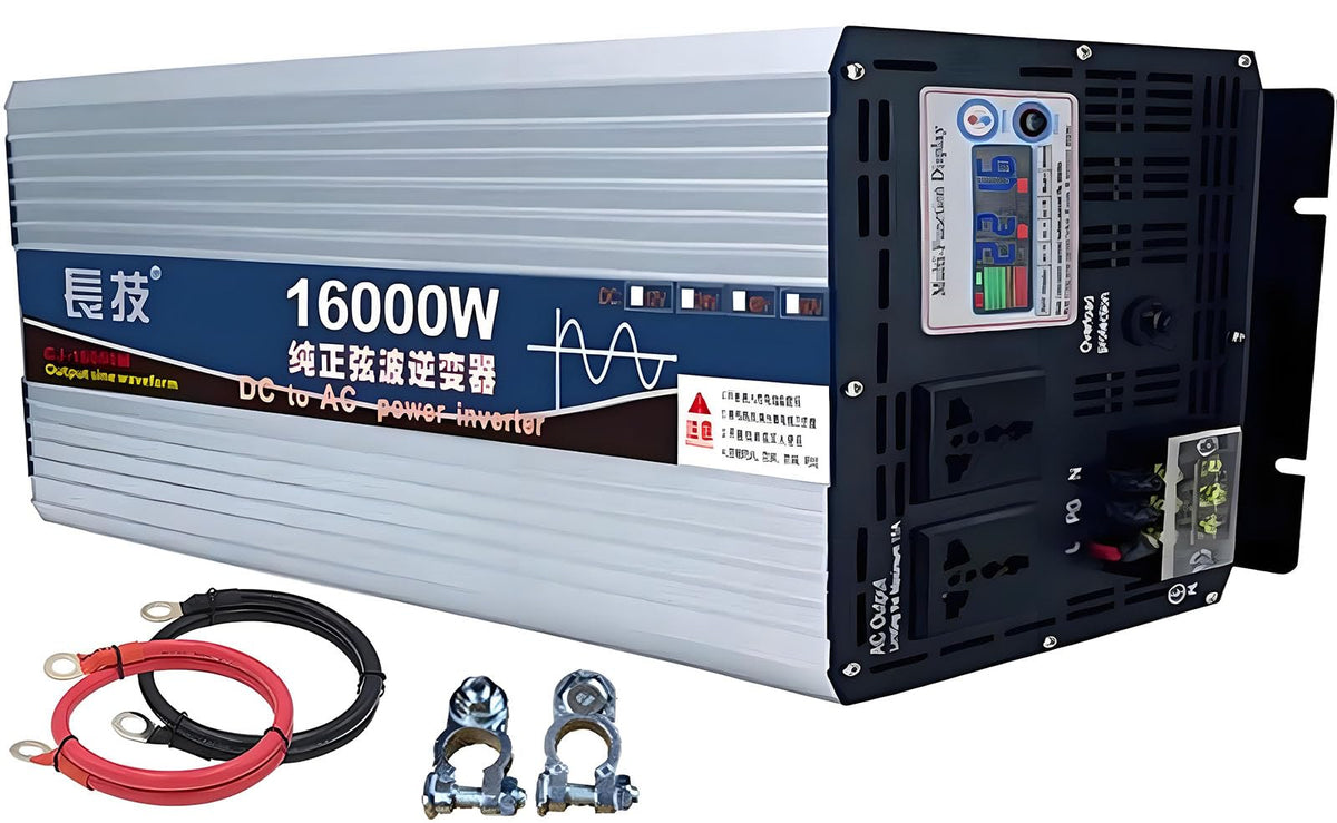 Upgraded high Power 6000W 8000W 10000W 12000W 16000W Pure Sine Wave Power Inverter 12V 24V 48V DC to 110V 220V AC Converter with LED Display for Car/RV Home Solar System(12000W,24vto220V)