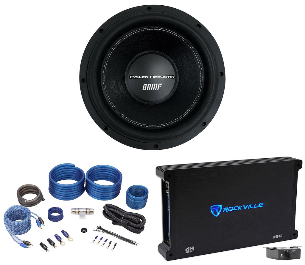 Audiosavings Bundle: Power Acoustik BAMF-124 12" 3500 Watt Car Audio Subwoofer Bundle with Rockville dB14 4000w Peak Amplifier Car Audio Amp, Rockville RWK41 4 Gauge Installation Wire Kit (3 Items)