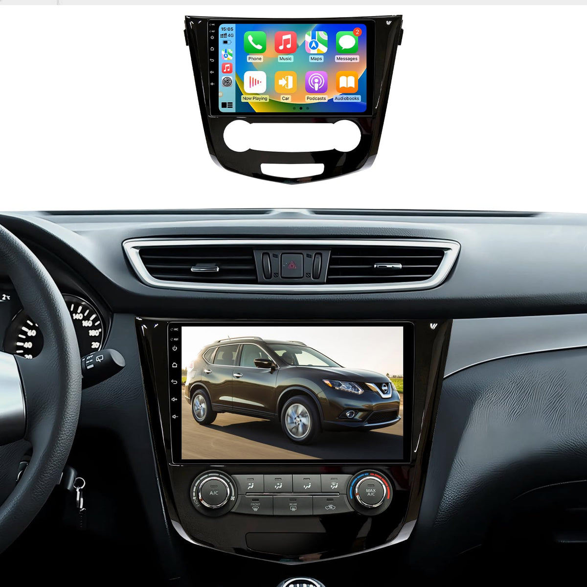 Android 14 Car Stereo Radio Compatible with Nissan Rogue 2014 2015 2016 2017 2018 Manual AC Wireless CarPlay & Android Auto AHD Backup Camera Upgrade 10.1" Touch Screen GPS SWC WiFi Bluetooth 2+64G