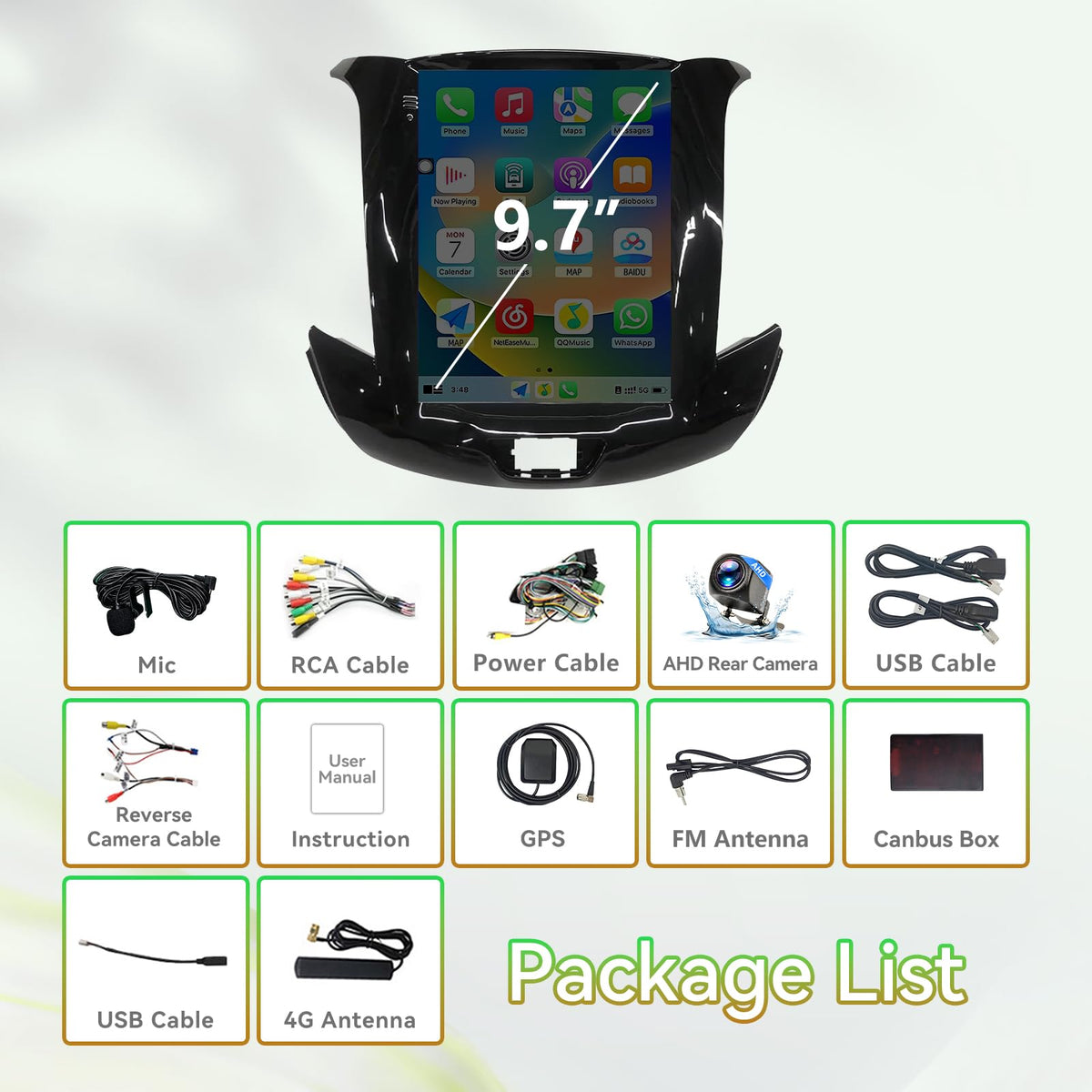 Android 14 Car Radio Stereo Compatible with Chevrolet Cruze 2016-2018, 9.7" Touch Screen Wireless CarPlay & Android Auto GPS Navigation FM Radio Upgrade Bluetooth HD Backup Camera 2GB+64GB