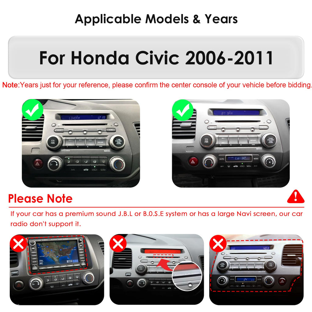 64GB Android14 Car Radio Upgrade for Honda Civic 2006-2011 10.4 Inch IPS Touch Screen Supports Wireless Carplay/Android Auto,Steering Wheel Control, WiFi, FM 2GB ROM Car Tablet