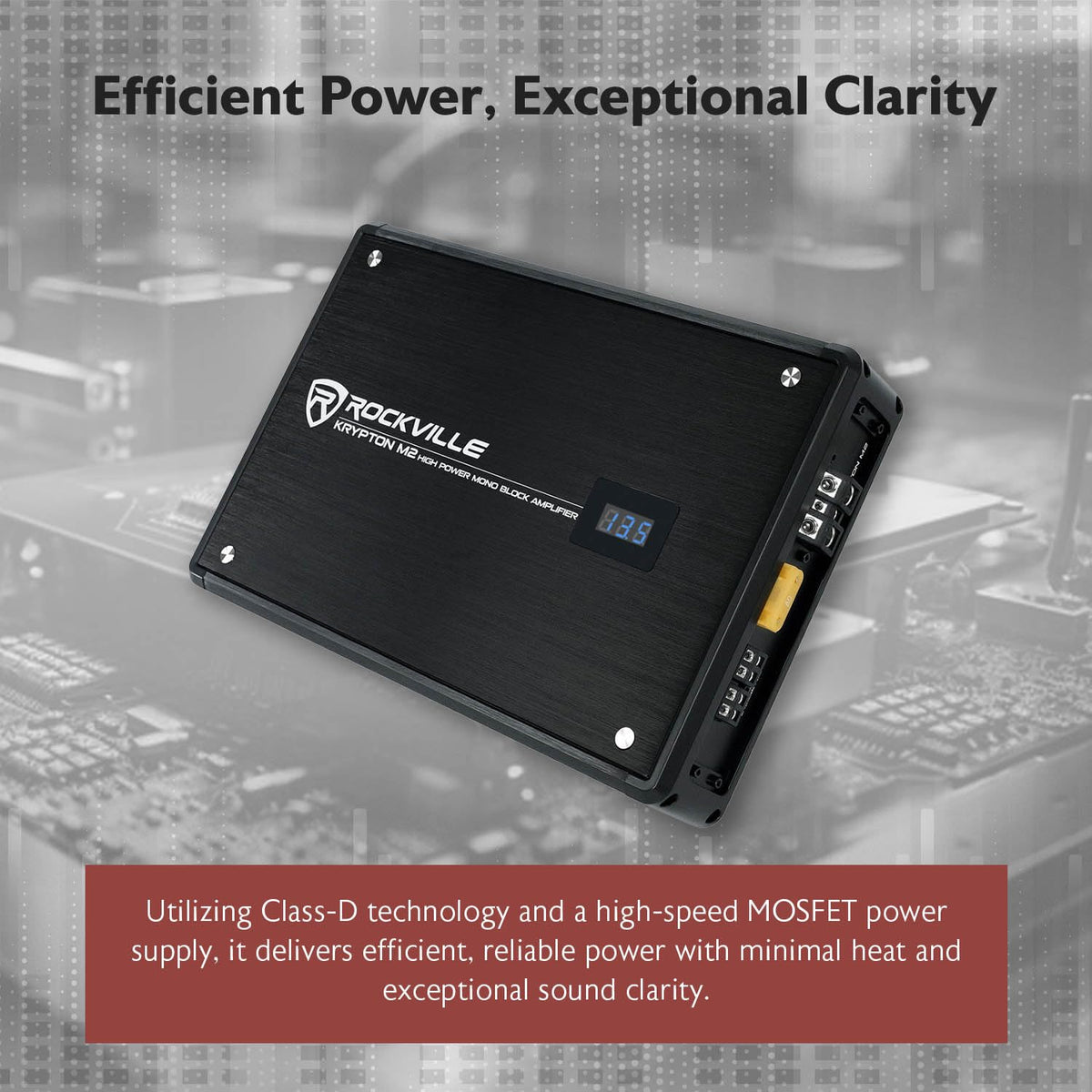 Rockville Krypton-M2 Mono 1-Ohm Car Amplifier, 3000W Peak, 750W RMS