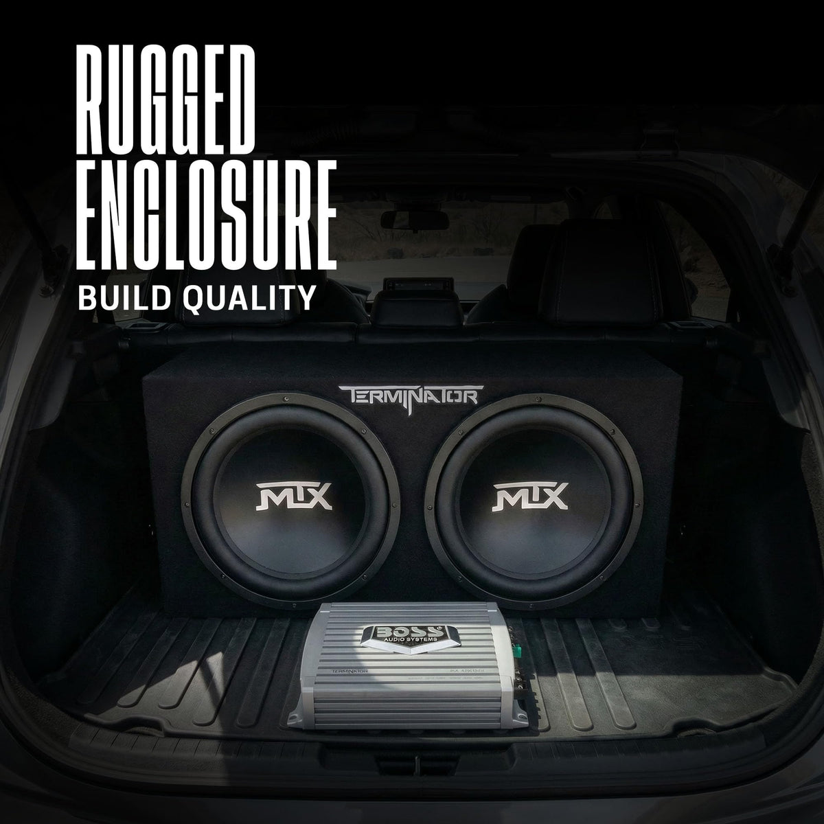 MTX Terminator Dual 12" Subwoofer Box w/Amp, Wiring Kit, & Capacitor