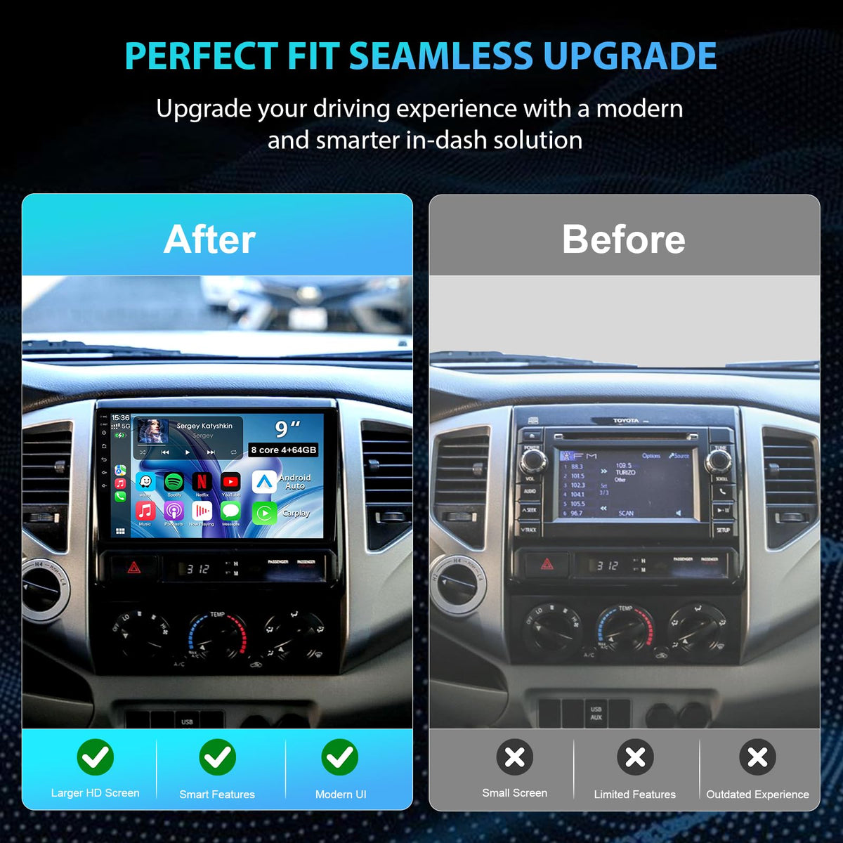 8 Core 64GB ROM Car Radio Stereo for Toyota Tacoma 2005-2015, 9" QLED HD Touch Screen Android 13 Head Unit with Carplay/Android Auto/5GHz WiFi/DSP/1080P Backup Camera/SWC/AM & FM Radio