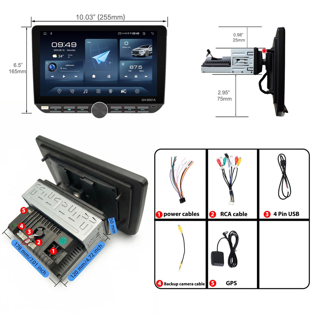 Single Din Car Radio Touchscreen Android 14 with Wireless CarPlay