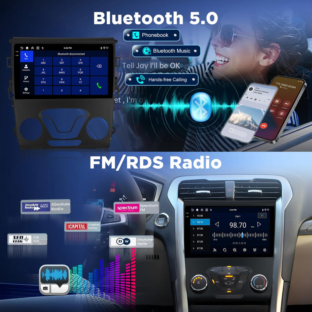 [4+128G] for Ford Fusion Mondeo Upgrade Radio 2013-2019: NHOPEEW 9 inch Android IPS Incell Touchscreen Mondeo Stereo - Wireless Carplay and Android Auto, 5G/WiFi, GPS, Custom Homepage + Backup Camera