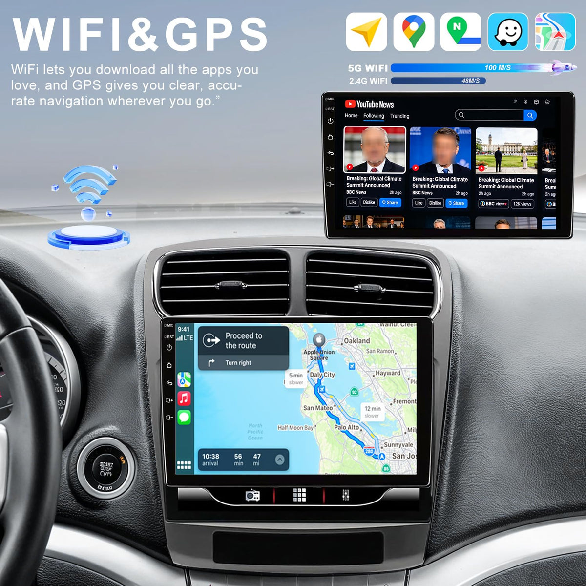 4+64G Car Radio Upgrade for Dodge Journey 2011 2012 2013 2014 2015 2016 2017 2018 2019 2020, 9 Inch Touch Screen Headunit Replacement Stereo, Wireless Carplay Android Auto 5GWiFi GPS BT FM SWC Camera