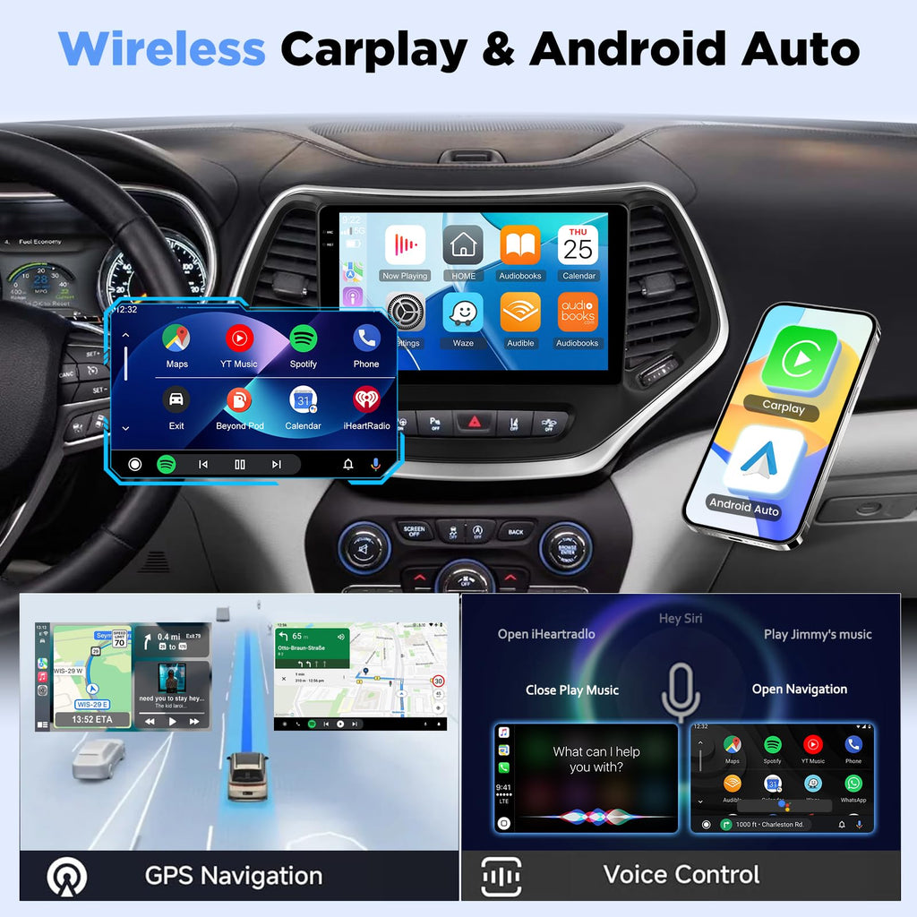 4+128G 10 inch Screen for Jeep Cherokee Radio 2013-2018 Android Car Stereo