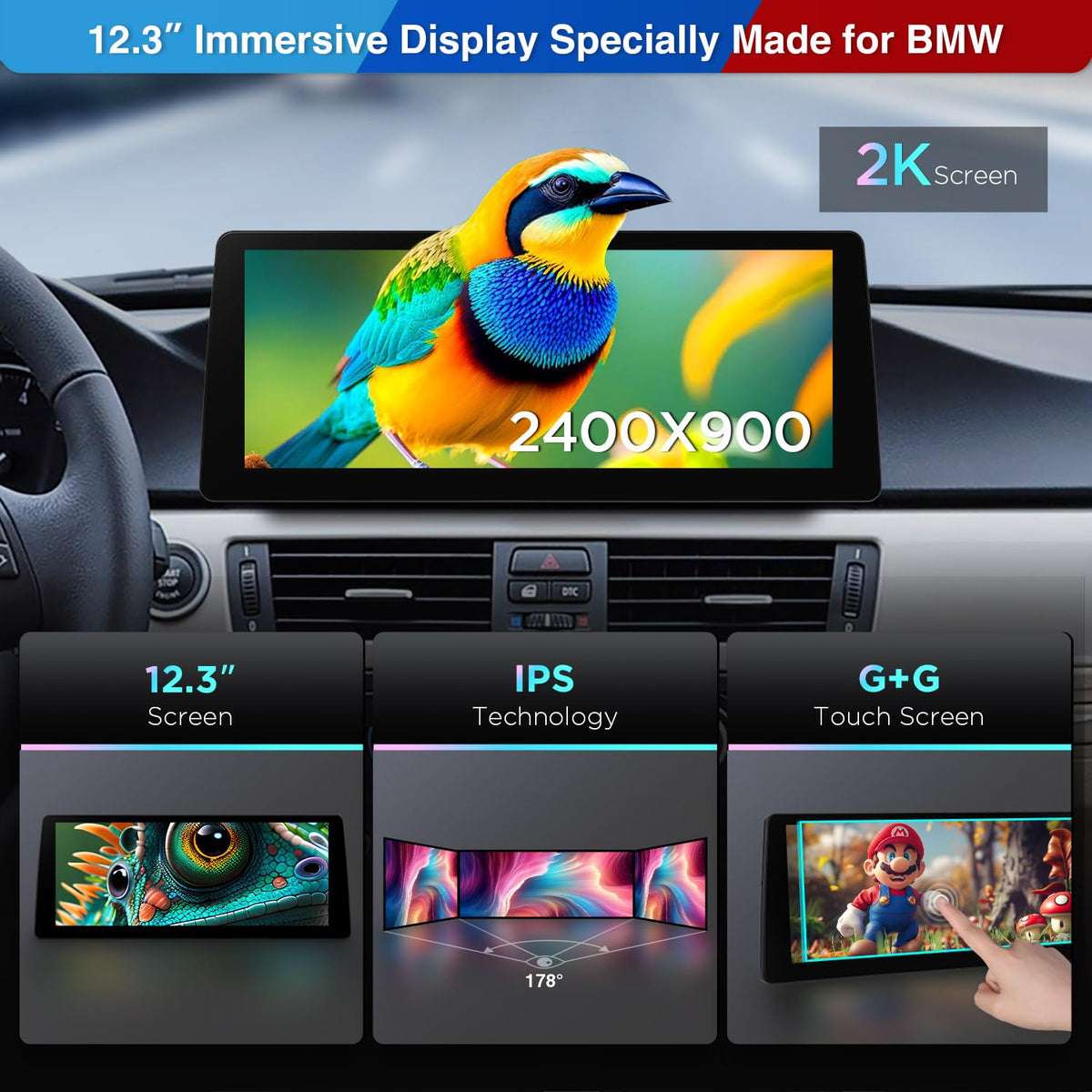 XTRONS 12.3 Inch Qualcomm Snapdragon 680 Android 14 Car Stereo for BMW E90/E91/E92/E93/M3 (2009-2012) CIC System, IPS Touch Screen 8+128GB Car Radio GPS Navigation Support DVR Backup Camera