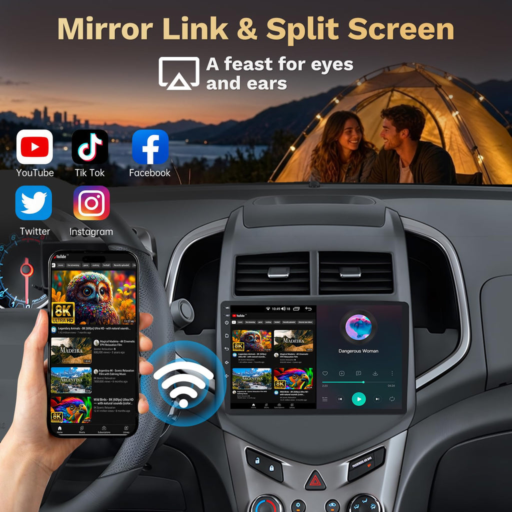 8Core 4+64GB Android 15 Radio for Chevy Sonic Aveo 2012-2016: 9 Inch 1280 * 800 IPS Touch Screen with Wireless Carplay Android Auto 5G WiFi Bluetooth 1080P Backup Camera GPS Navigation SWC FM/AM/DSP