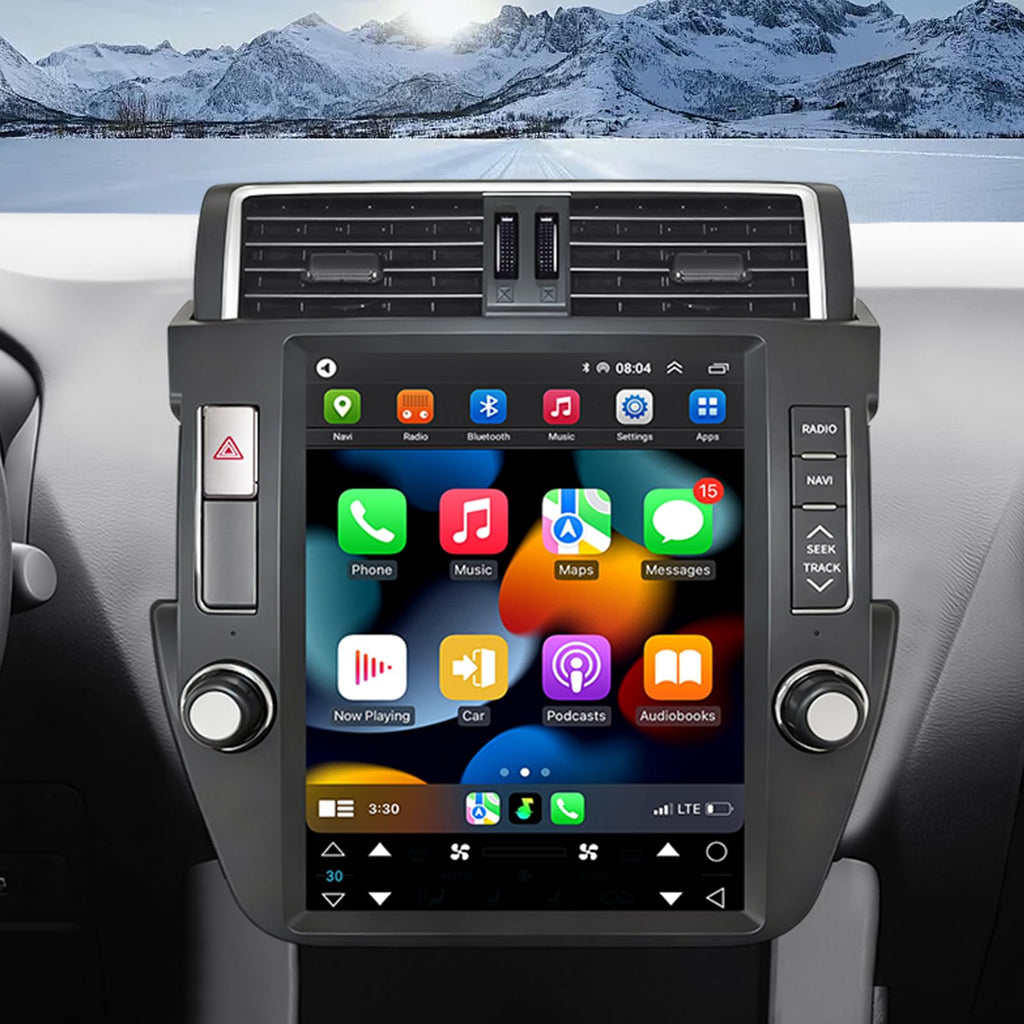 Car Radio Stereo for Toyota Land Cruiser Prado 2010 2011 2012 2013, 12.1 inch Touchscreen Wireless Carplay & Android Auto Tesla Style Headunit Upgraded with Bluetooth GPS Navi SWC WiFi FM DSP Camera