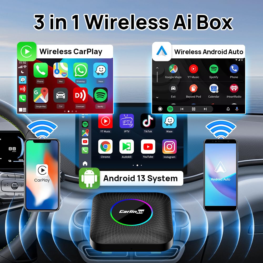 CarlinKit CarPlay AI Box Android 13 Adapter for OEM Wired Touchscreen Cars
