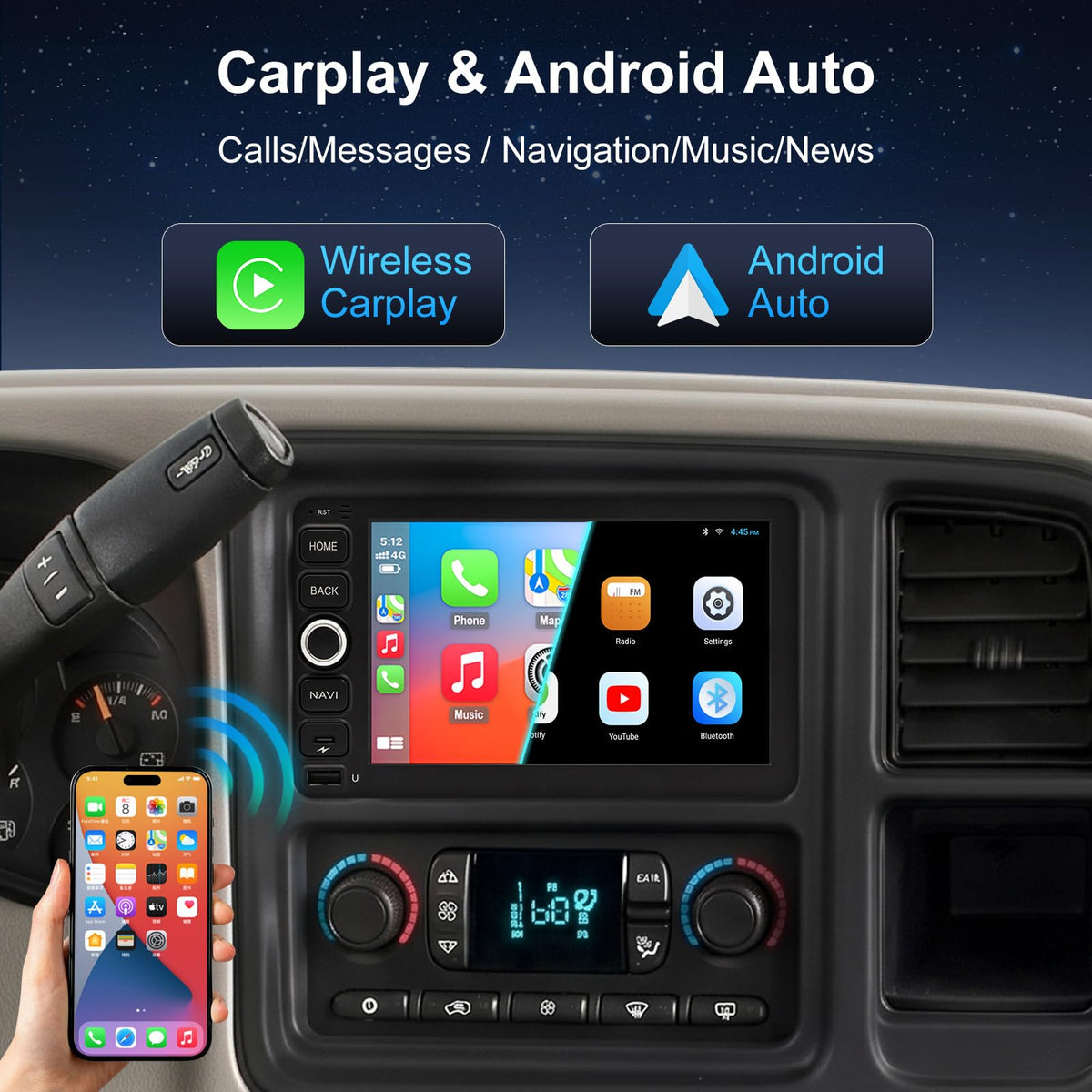 QLED Radio for Chevy Silverado 2003 2004 2005 2006 Touch Screen Stereo Replacement,Wireless Carplay Android Auto, Free Camera