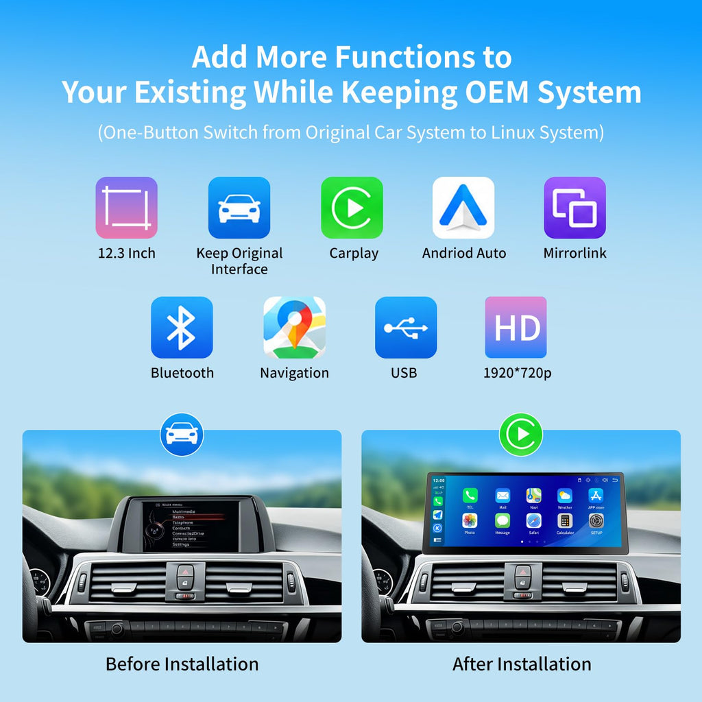 12.3 Inch Touch Screen Car Stereo with Bluetooth for BMW 3 4 Series F30 F31 F32 F33 F34 F36 2012-2016 with NBT System Wireless Carplay/Android Auto/Mirrorlink Siri