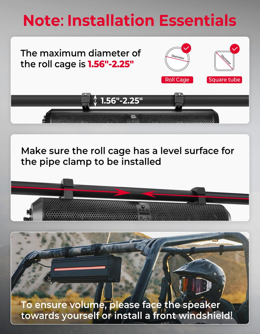 KEMIMOTO 28 Inch UTV Sound Bar 4X Subwoofer 2X Tweeter True Wireless Remote
