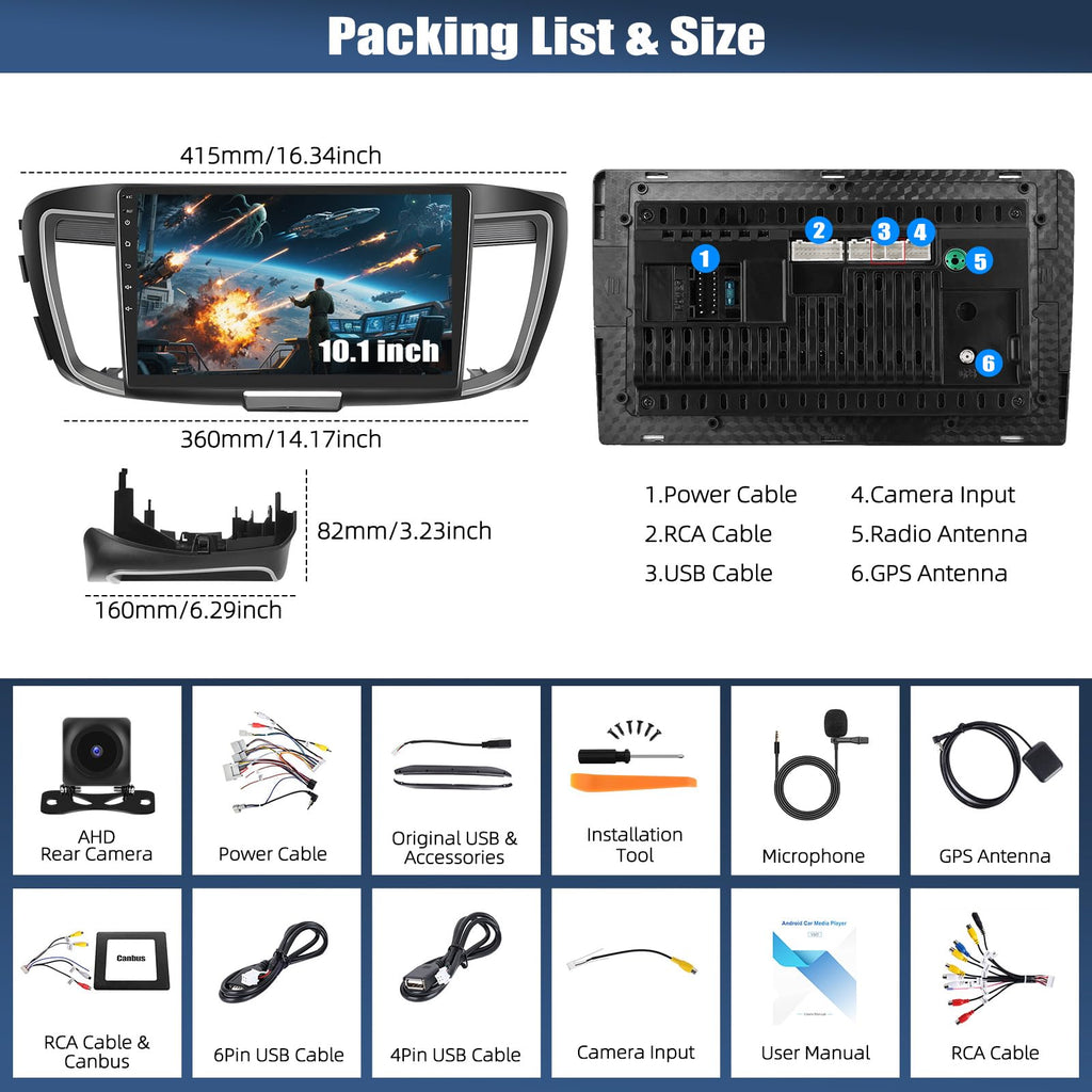 4G+64G Car Radio for Honda Accord 9th 2013 2014 2015 EX-L (with Knob) with Wireless CarPlay Android Auto Android 15 Car Stereo with 10" 1280 * 720 Touchscreen, Bluetooth 5.0, 32EQ, GPS, Backup Camera
