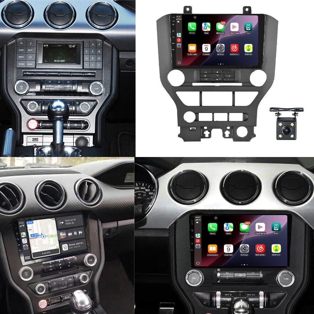 Android 14 Double Din Car Radio for Ford Mustang 2015-2021, 9 inch Touch Screen Radio for Ford Mustang Head Unit with Wireless Carplay Android Backup Camera Bluetooth GPS Navigator WiFi FM RDS 2+64G