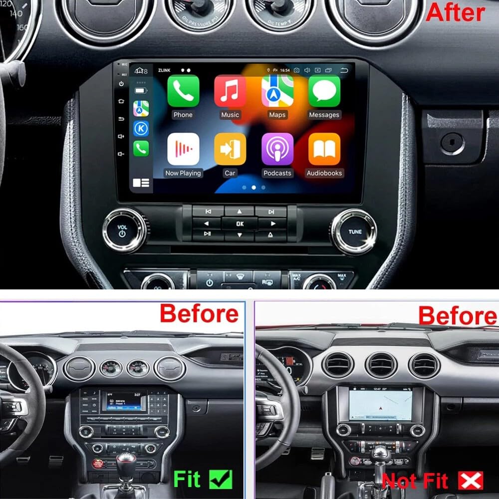 Android 14 Double Din Car Radio for Ford Mustang 2015-2021, 9 inch Touch Screen Radio for Ford Mustang Head Unit with Wireless Carplay Android Backup Camera Bluetooth GPS Navigator WiFi FM RDS 2+64G