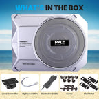 Pyle 10-Inch Low-Profile Amplified Subwoofer System - 900 Watt Compact Enclosed Active Marine Underseat Car Subwoofer with Built In Amp, Powered Car Subwoofer w/ Low & High Level Inputs