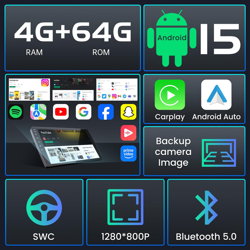 Upgrade 8 Core 4G+64G Car Radio Stereo for Honda CRV 2007-2011:9" 1280 * 800 HD Touch Screen Head Unit, Wireless Carplay Android Auto 5G WiFi Bluetooth AM FM GPS Backup Camera SWC