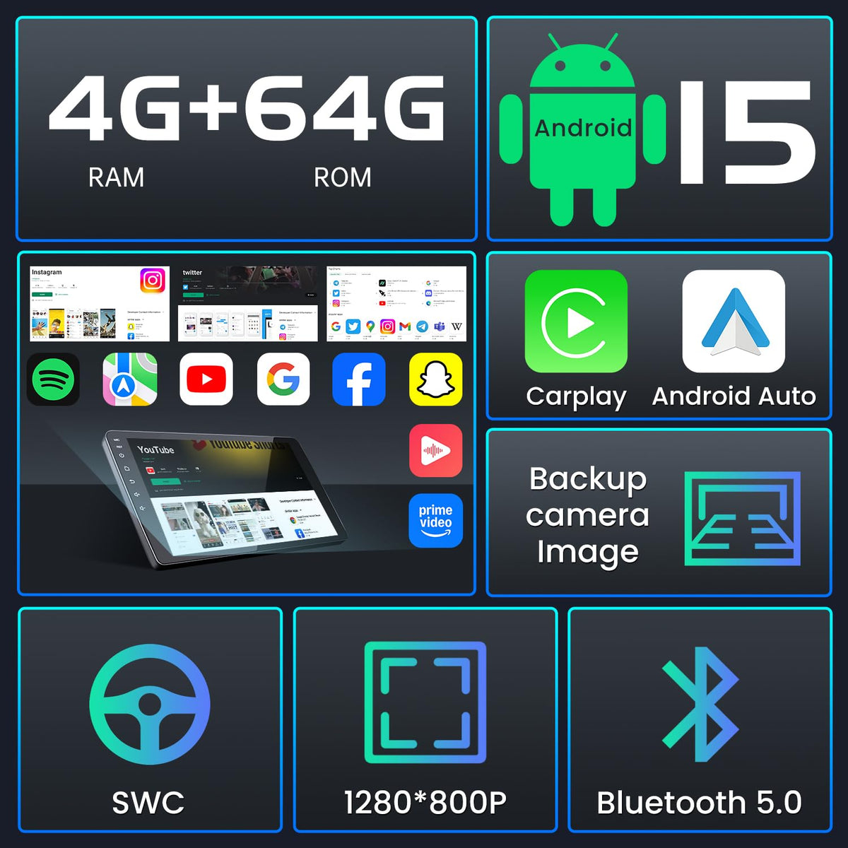 Upgrade 8 Core 4G+64G Car Radio Stereo for Honda CRV 2007-2011:9" 1280 * 800 HD Touch Screen Head Unit, Wireless Carplay Android Auto 5G WiFi Bluetooth AM FM GPS Backup Camera SWC