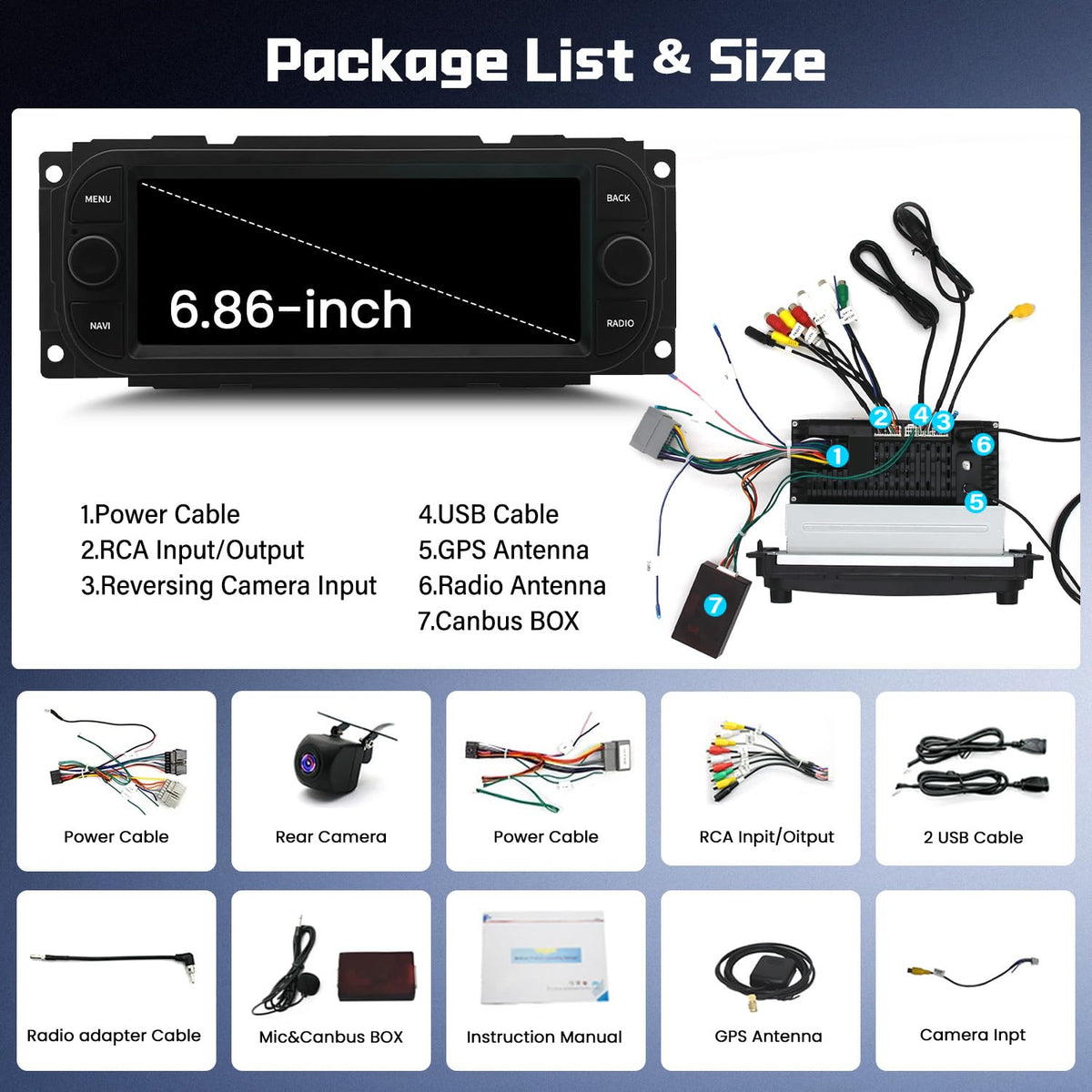 6.86 Inch Android 15 Car Stereo Radio for Dodge Stratus 2001-2006