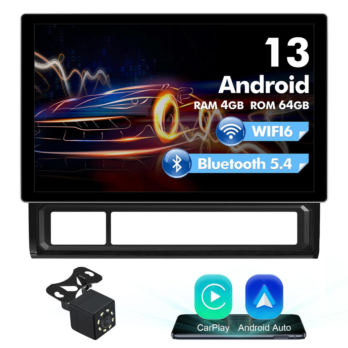 4+64G 11.5-inches Android 13 WiFi 6 Car Stereo for Toyota Tacoma 2005-2013 Touchscreen Screen Bluetooth 5.4 Car Radio with Carplay & Android Auto Support Backup Camera FM, Navigation, SWC