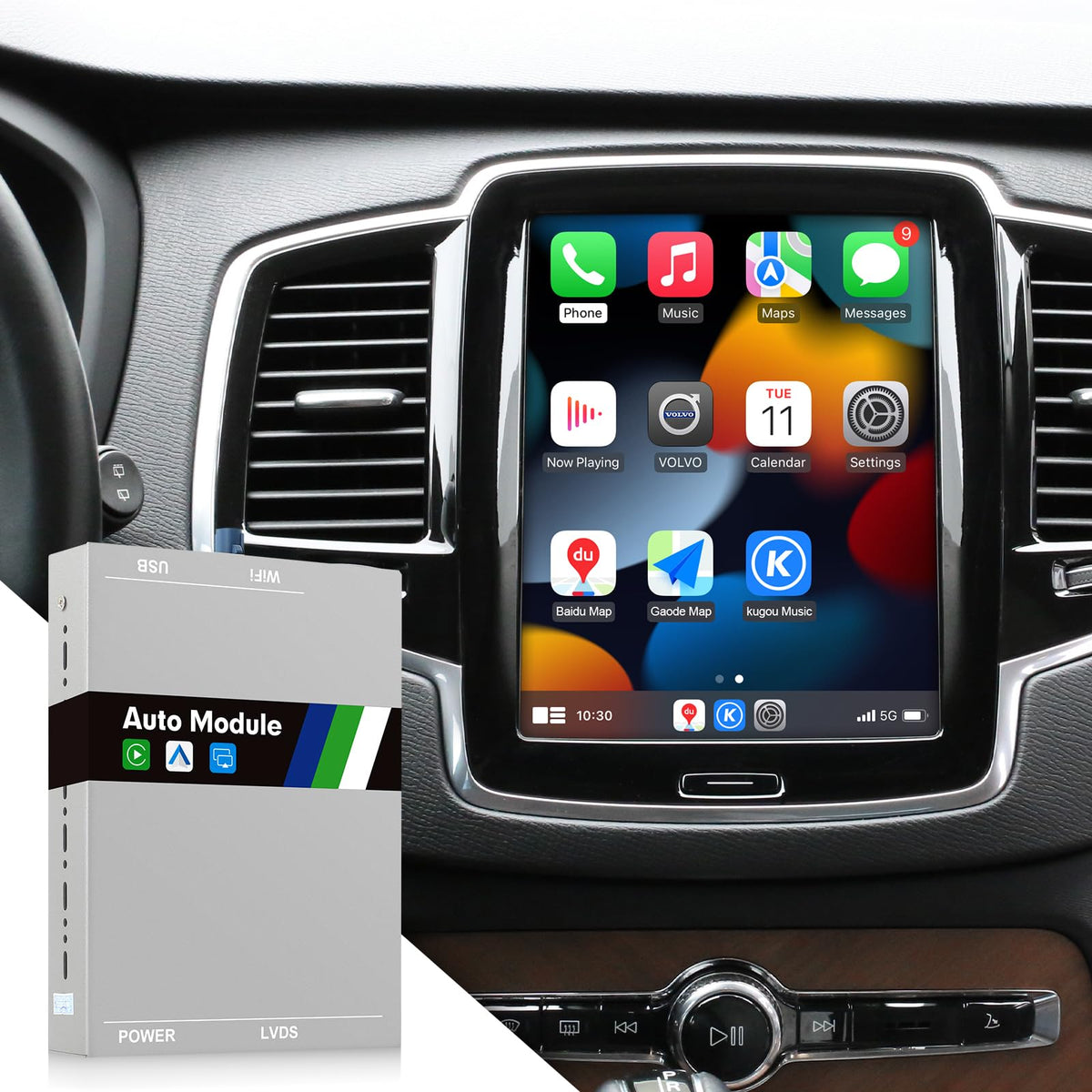 Wireless Carplay & Android Auto Module for Volvo XC90/XC60/XC40/S90/S60/V60/V40 2016-2022 Carplay Retrofit Kit Sensus Upgrade Seamless Connectivity Support Original Camera/SWC