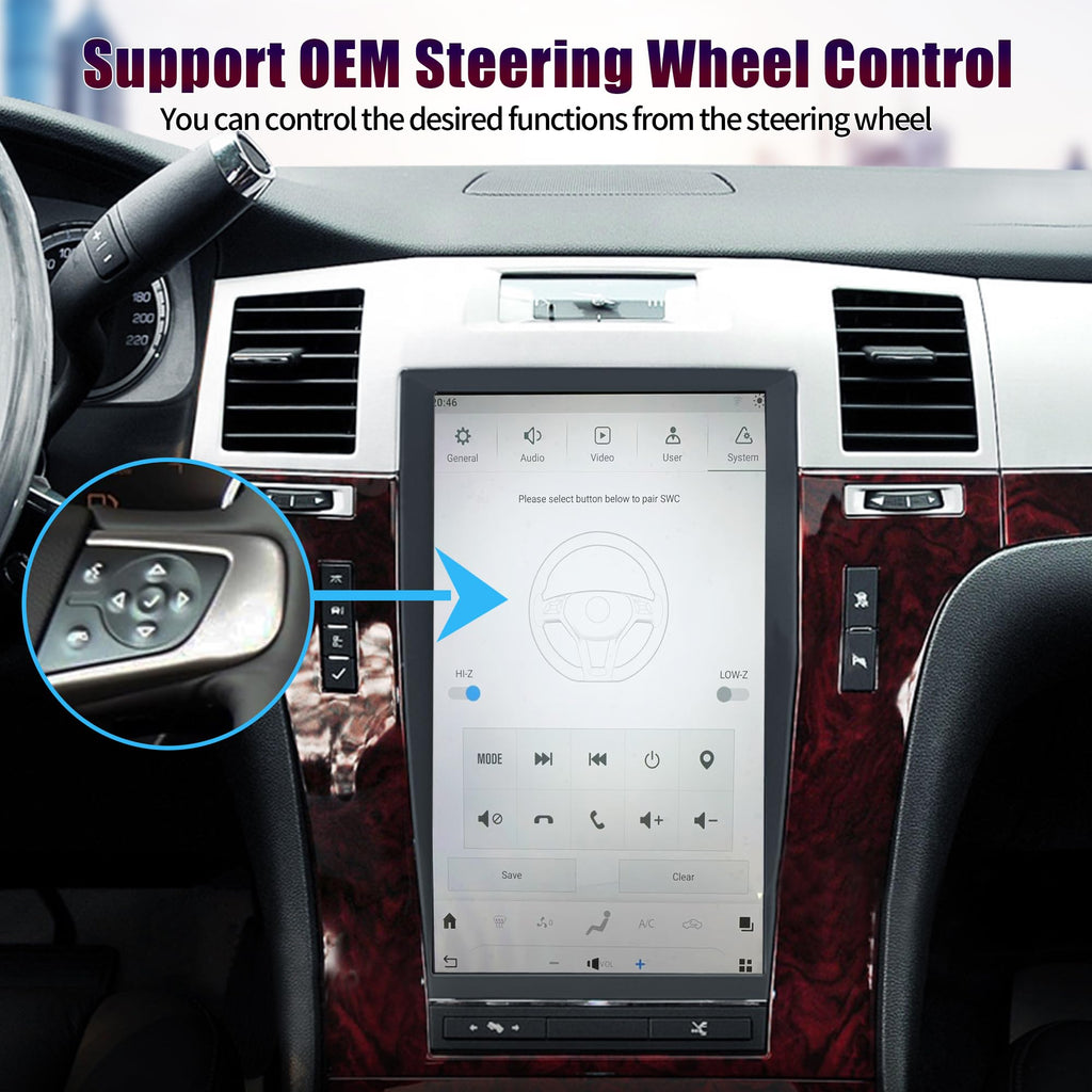 AUCARTUO AuCar Android 13 Car Radio 13.6 Inch Touch Screen Head Unit for Cadillac Escalade 2007-2014 Car Multimedia Stereo Video Player GPS Navigation Wireless Carplay & Android Auto 8+128GB