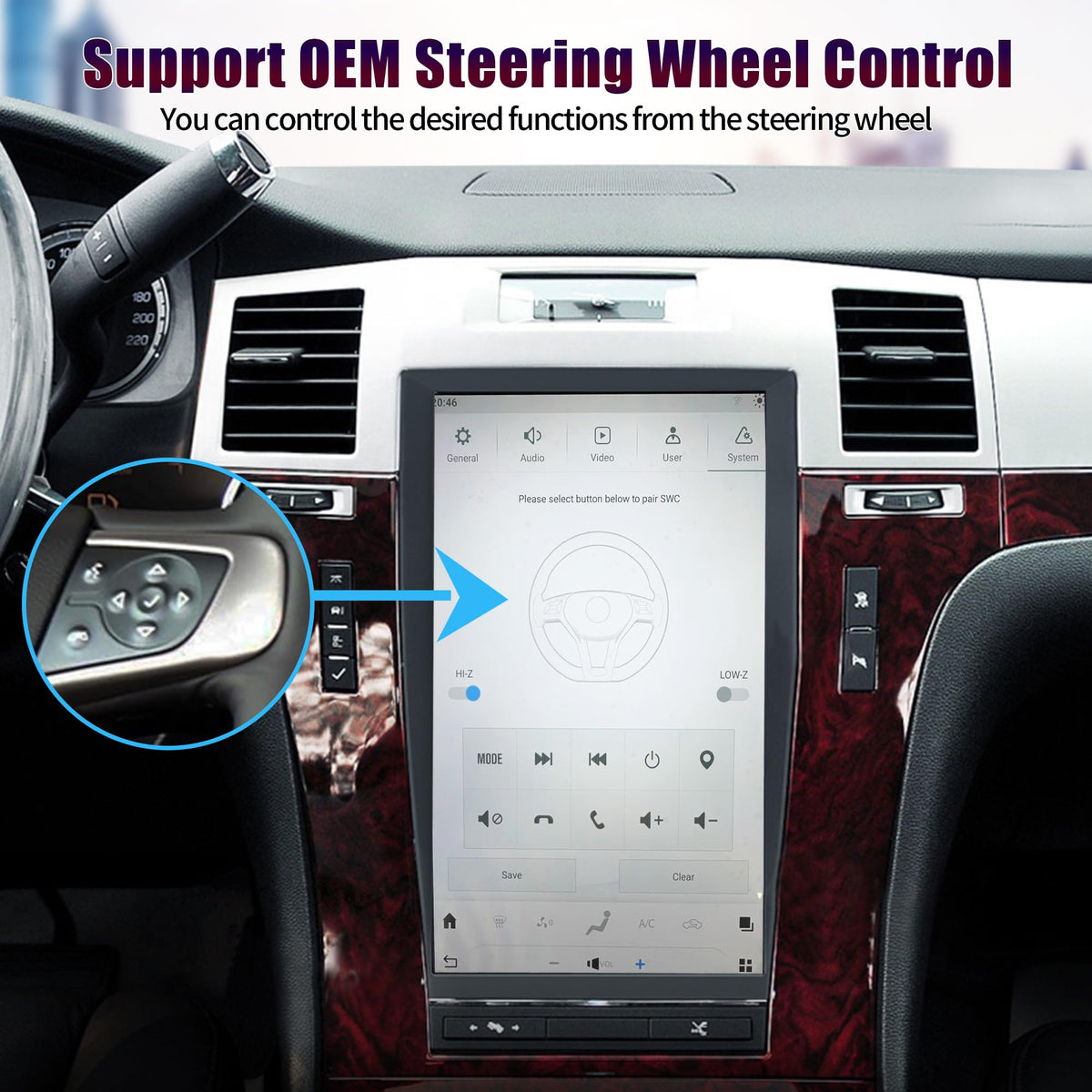 AUCARTUO AuCar Android 13 Car Radio 13.6 Inch Touch Screen Head Unit for Cadillac Escalade 2007-2014 Car Multimedia Stereo Video Player GPS Navigation Wireless Carplay & Android Auto 8+128GB