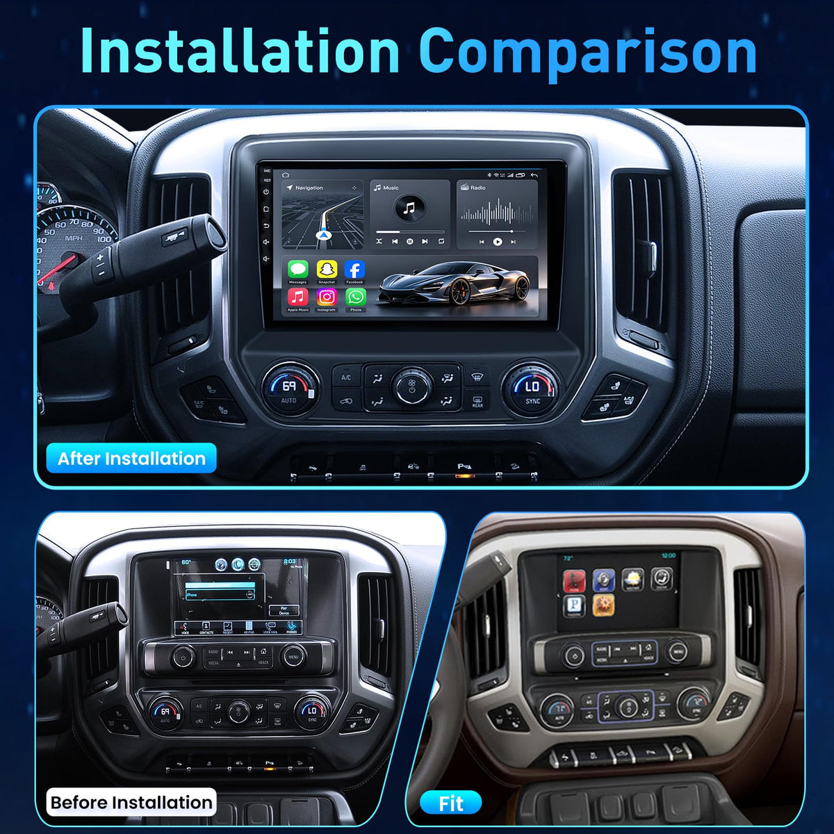 8Core 64ROM Android 15 QLED Screen for 2014-2018 GMC Sierra Chevy Silverado