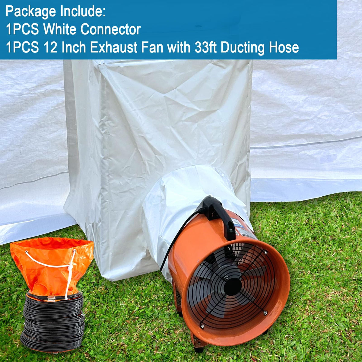 CooTentler Air Draft Device Connection & 12 Inch Exhaust Fan with 33ft Ducting Hose for Faster Filter Out Overspray and Odors (White)