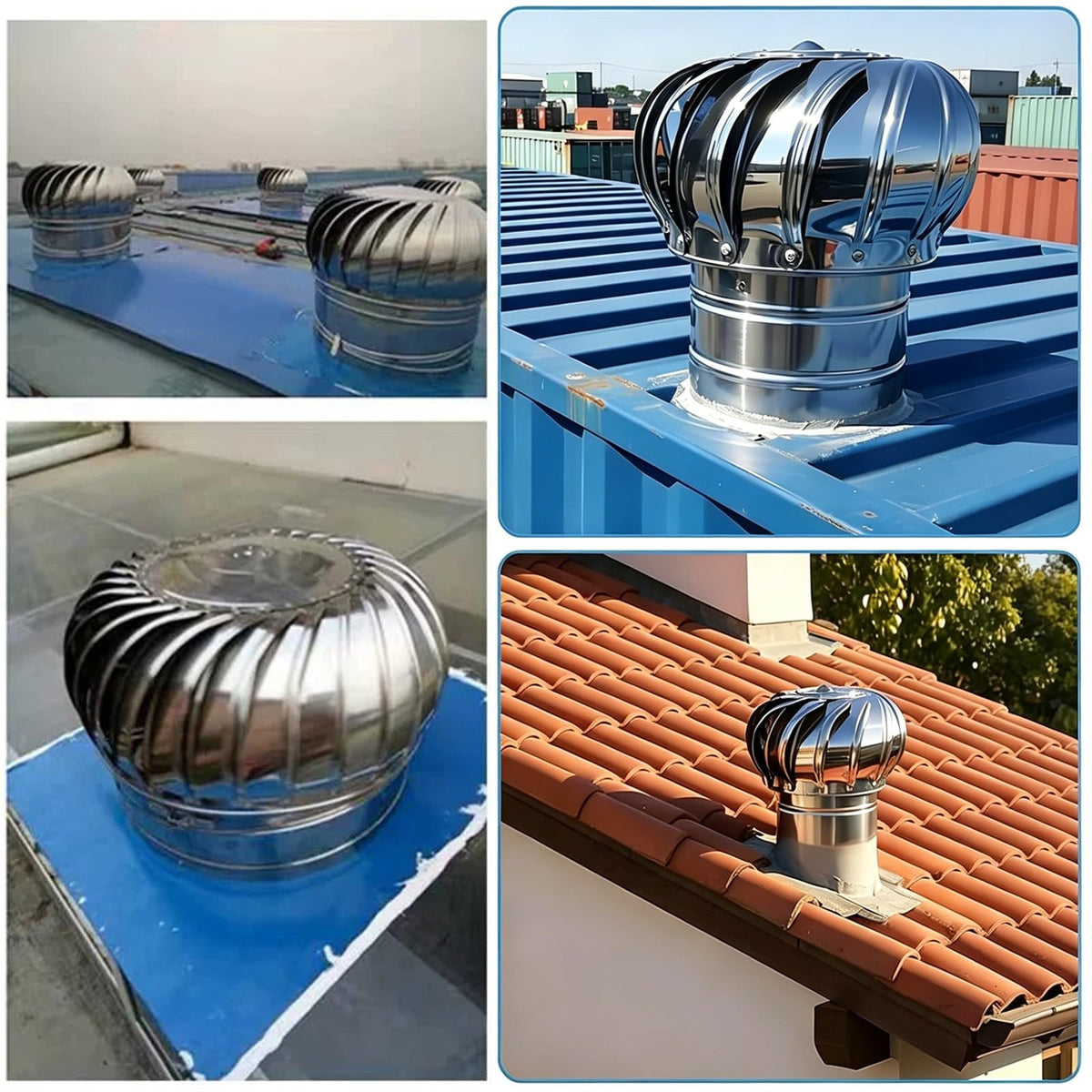 Roof Vent Cap Attic Fan, Non Power Wind Turbines Roof Ventilator, Easy to Install, for Chimneys, Factory, Farm, Whirlybird