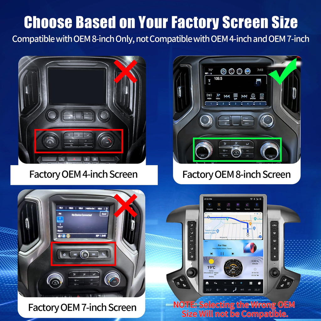 Upgrade AuCar 15.6 Inch Android 13 Car Radio for GMC Sierra Chevrolet Silverado 2015-2019 Head Unit (Only OEM 8" Screen) Wireless Carplay GPS Navigation Multimedia Player (Silver Grey)