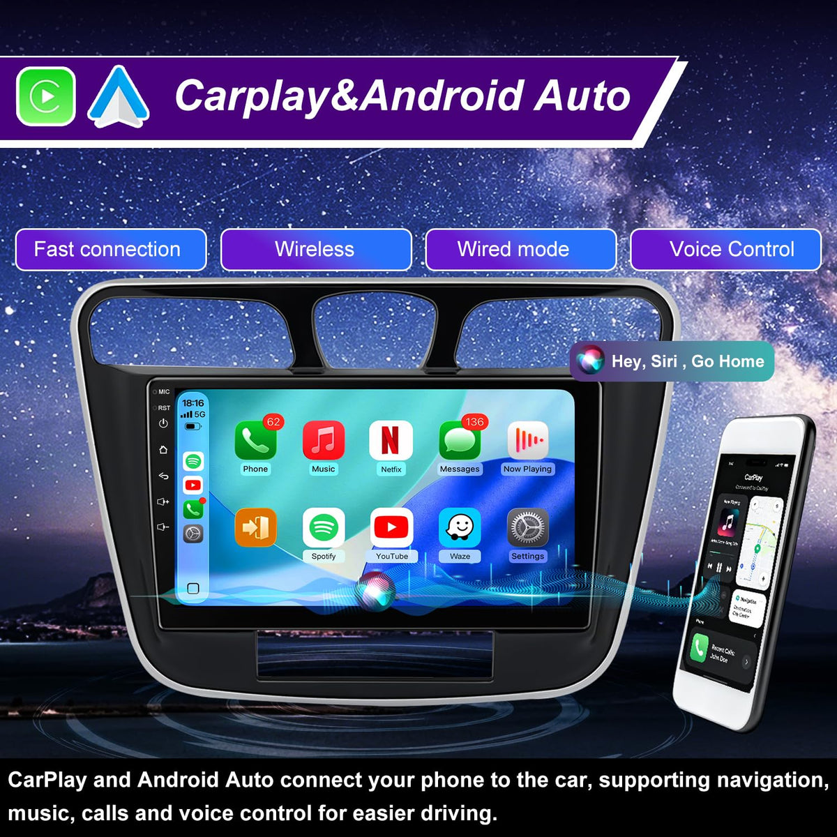 64G 5GWiFi Upgrade Car Radio for Chrysler 200 200C 200S 2011 2012 2013 2014, 9inch Touch Screen Accessories Replacement Stereo Wireless Carplay Android Auto Bluetooth GPS Navigation Backup Camera FM