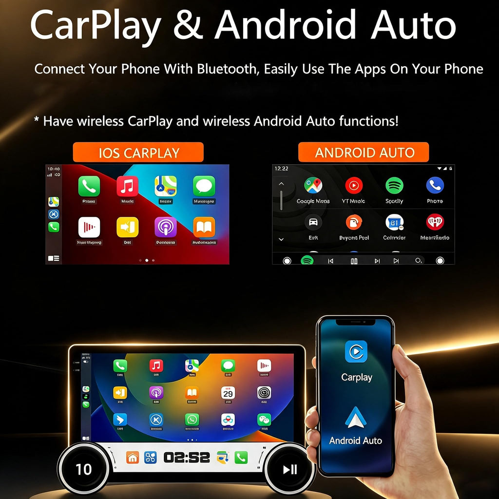 10-inch Dual-Knob Android Touchscreen Car Radio Stereo for Chevrolet Chevy Cruze 2009-2015, Wireless CarPlay, Android Auto, Bluetooth, Mirror Link, GPS Navigation, Wi-Fi, FM, Backup Camera, SWC 2+64G