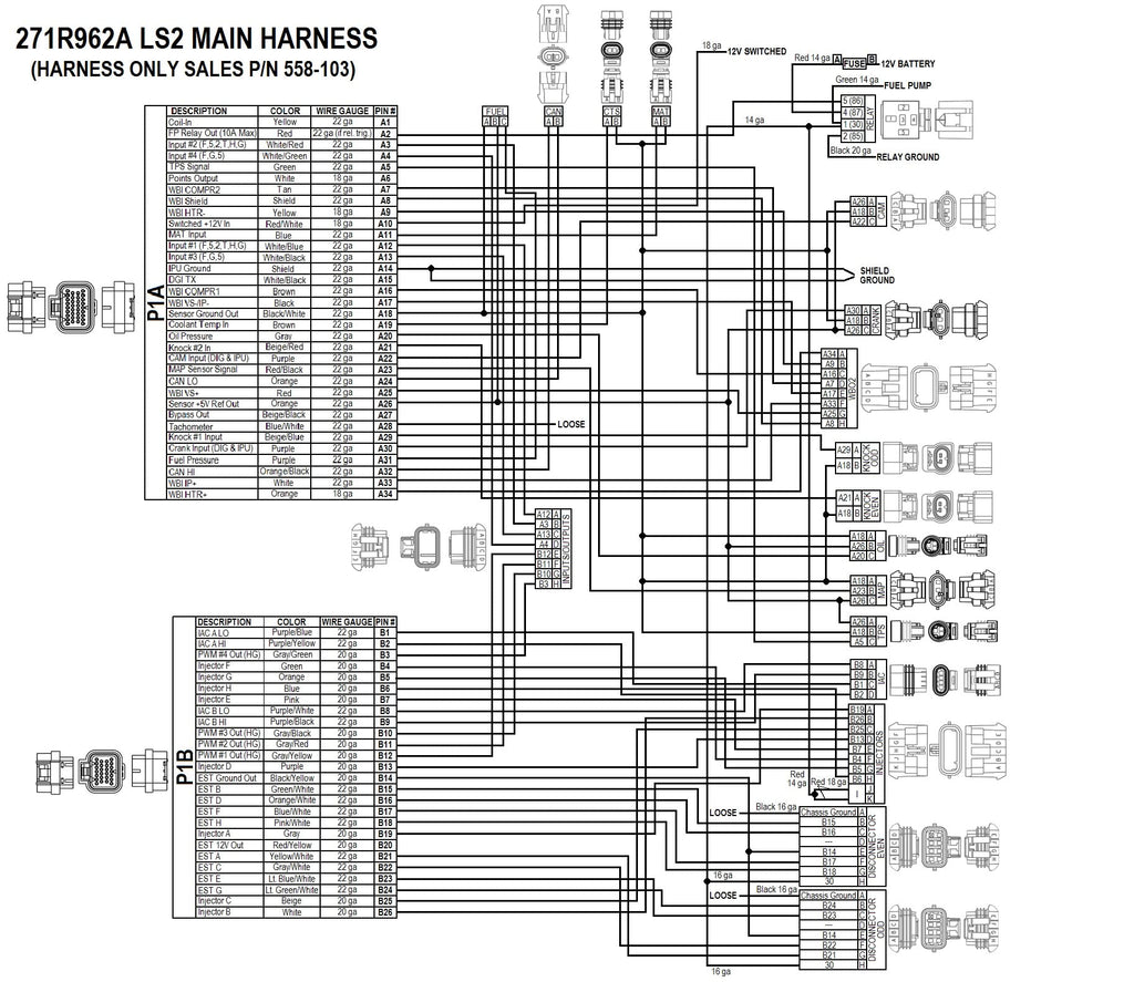 Holley EFI Wiring Harness, Main Harness, Holley HP / Dominator EFI, 58x Reluctor Wheel, LS2 / LS3 / LS7, GM LS-Series, Each