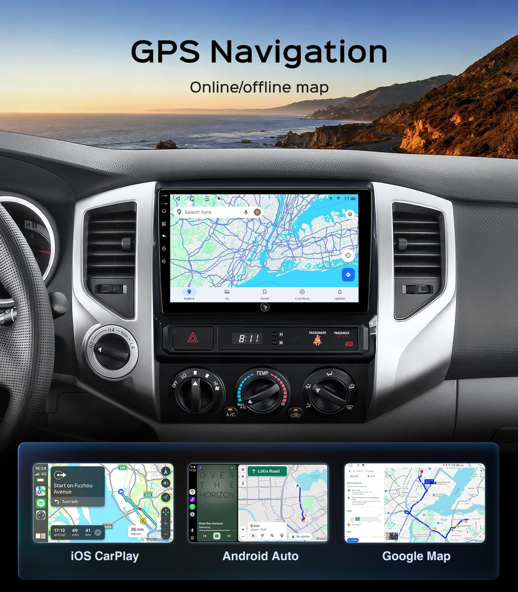 64G Car Radio Stereo for Toyota Tacoma 2005 2006 2007 2008 2009 2010 2011 2012 2013 2014 2015, CarPlay & Android Auto Head Unit, 9" Touchscreen/GPS Navigation/HD Backup Camera/SWC