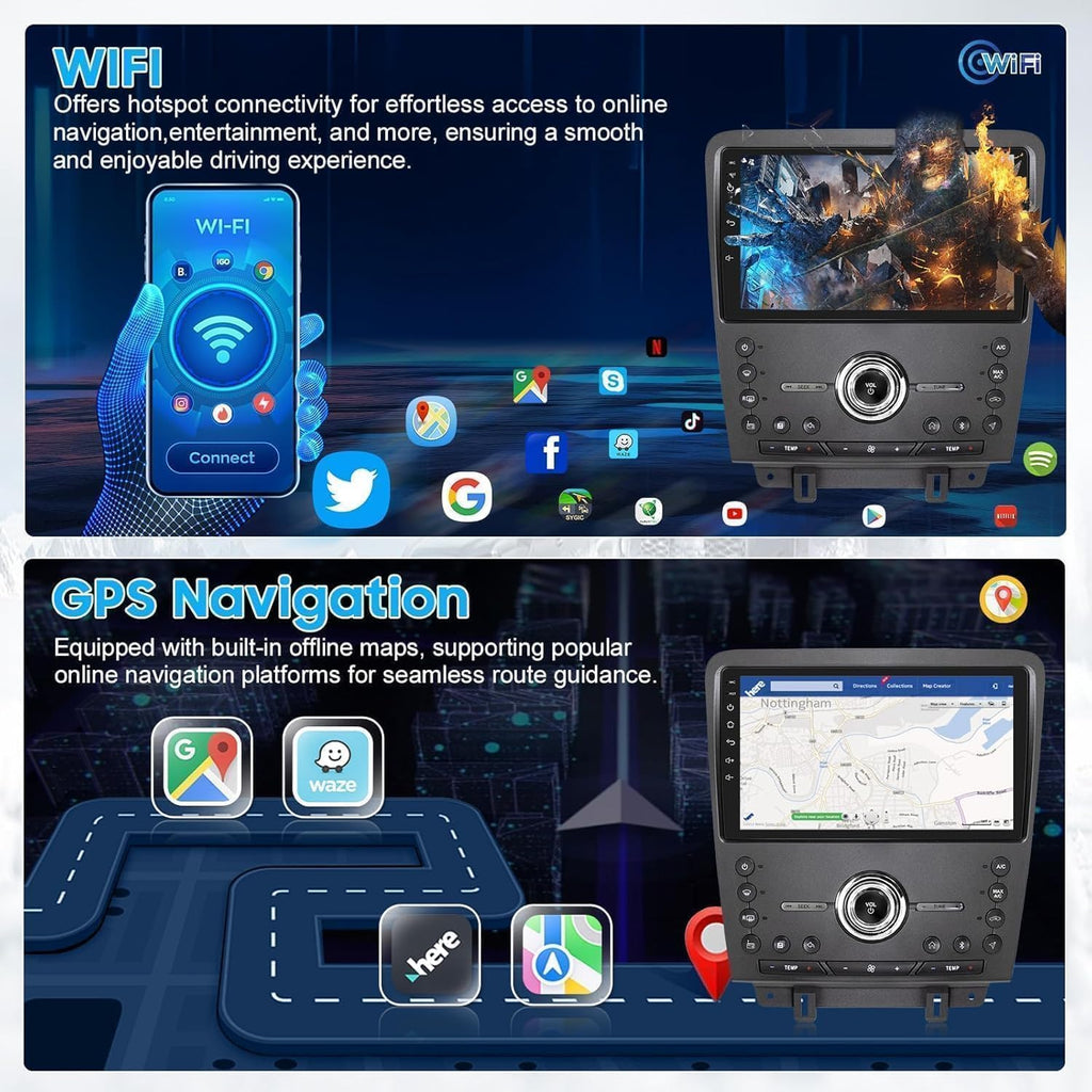 10.1 Inch Car Radio for Ford Mustang 2010-2014, Wireless CarPlay Android Auto, 2GB+32GB 8 Core Stereo, GPS