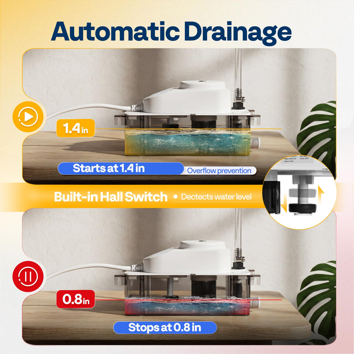 VIVOHOME HVAC Condensate Pump with Automatic Safety Alarm Switch, Ultra-Quiet 28dB DC Motor, 80 GPH, and 4CFM 1/3 HP 1-Stage HVAC Vacuum Pump and 4 Way AC Manifold Gauge Set with Leak Detector