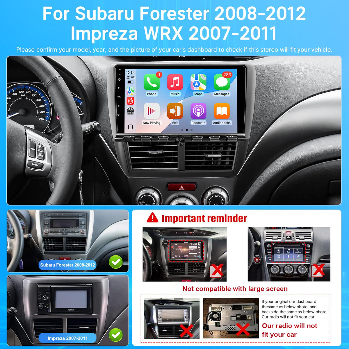 8-Core 4+64G Car Stereo for Subaru Forester Impreza WRX 2008-2012