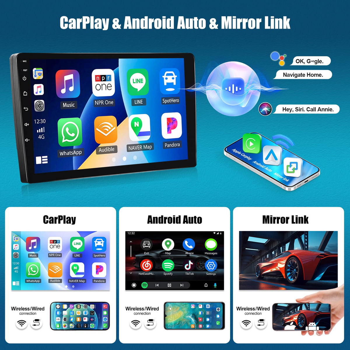 SIXTOP [8 Core 4G+64G] Car Radio for Dodge RAM 1500 2500 3500 2013-2018 Wireless CarPlay Android Auto AHD 1080P Backup Camera 9 inch HD Touchscreen Android 15 WiFi GPS Bluetooth 5.0, FM/RDS, DSP, SWC