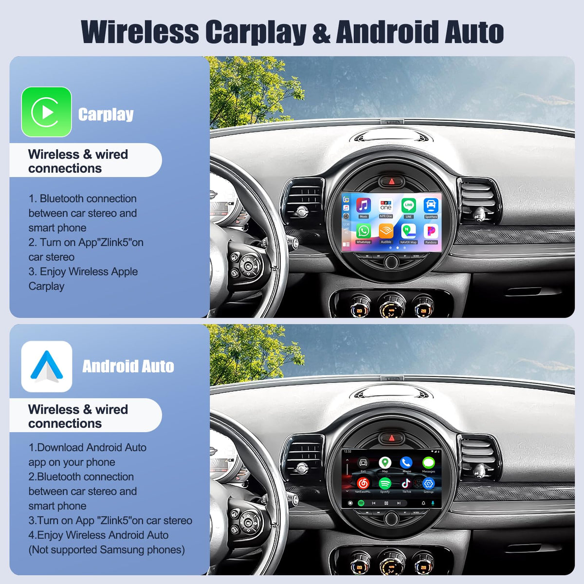 SIXWIN Android Car Play Screen for BWM Mini Cooper F55 2014-2019 9 Inch Touch Screen with CarPlay Android Auto Mirror Link Bluetooth FM 28UI Backup Camera GPS WiFi FM SWC MIC 2G+64G