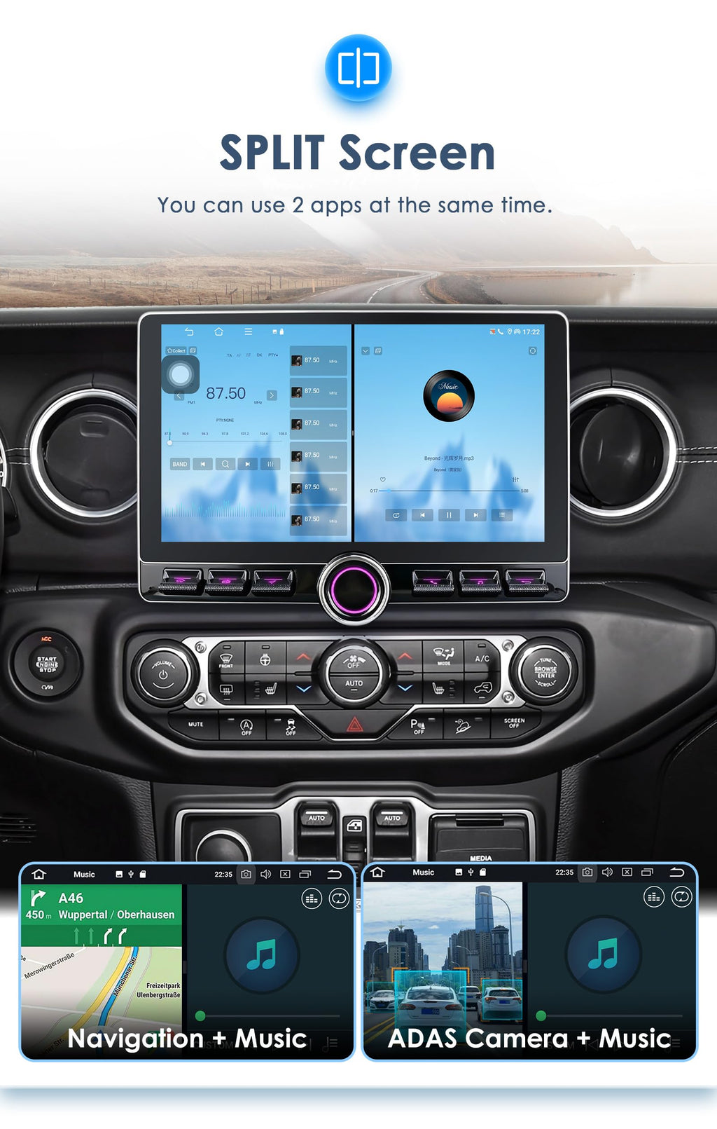 10.2” HD 4G+64GB Android15 Car Stereo Radio Upgrade for Jeep Wrangler JL & Gladiator JT 2018-2023 Volume Knob Keybutton Wireless Carplay/Android Auto Steering Wheel Control WiFi USB-C Fast Charging