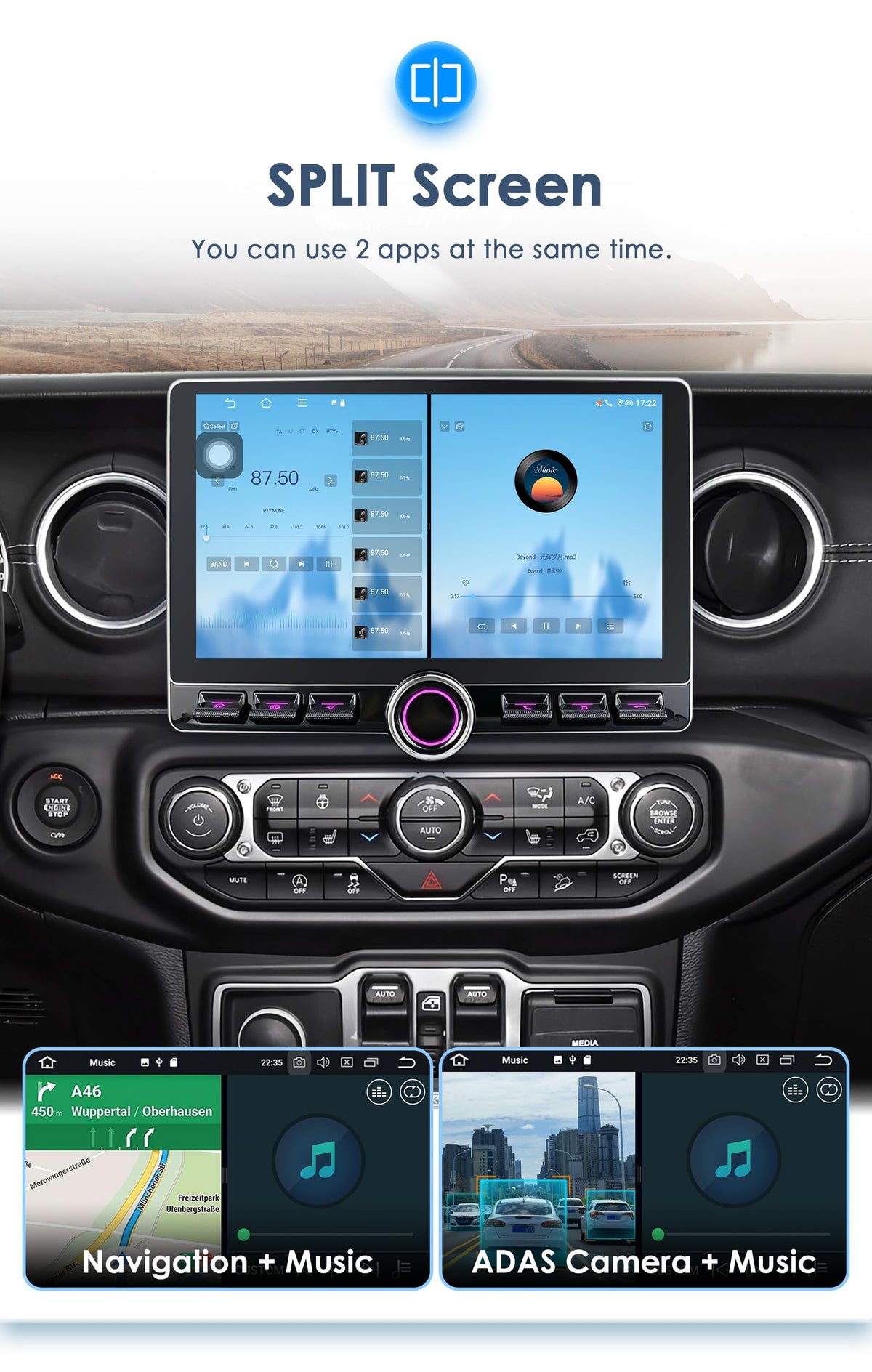 10.2” HD 4G+64GB Android15 Car Stereo Radio Upgrade for Jeep Wrangler JL & Gladiator JT 2018-2023 Volume Knob Keybutton Wireless Carplay/Android Auto Steering Wheel Control WiFi USB-C Fast Charging