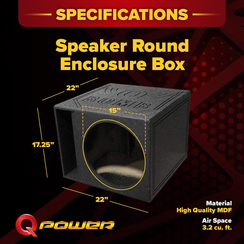 QPower QBOMB15HP Single 15" Vented Side-Ported Subwoofer Box, 32 Hz