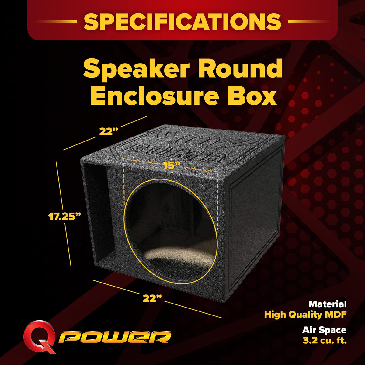 QPower QBOMB15HP Single 15" Vented Side-Ported Subwoofer Box, 32 Hz
